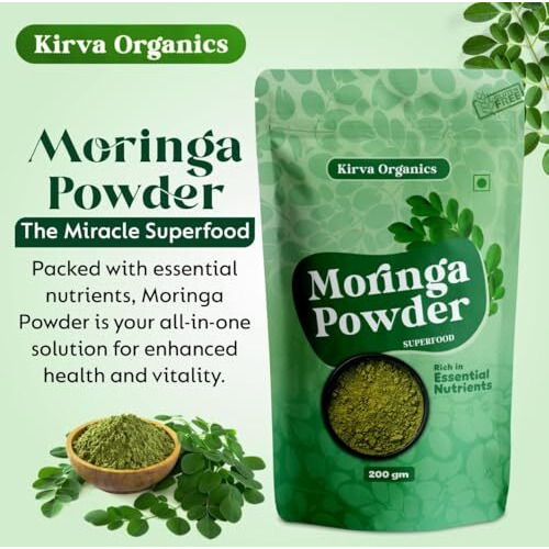 Kirva Organics Moringa Powder 200G | Pure & Natural Superfood | Rich In Vitamins, Minerals & Antioxidants | Immunity Booster | Supports Energy, Hair & Skin Health | Protein-Rich | Pack Of 1