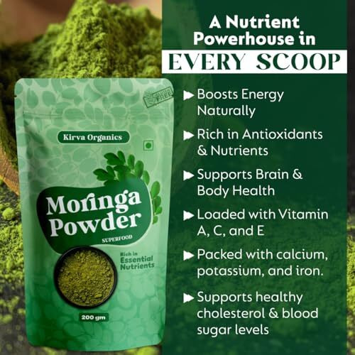 Kirva Organics Moringa Powder 200G | Pure & Natural Superfood | Rich In Vitamins, Minerals & Antioxidants | Immunity Booster | Supports Energy, Hair & Skin Health | Protein-Rich | Pack Of 1