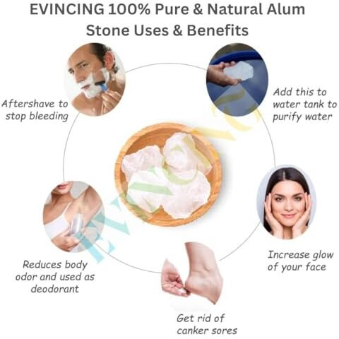 Evincing Alum Stone | Fitkari | Phitkari | White Crystal Stones For Men Women Face, Body & Skin Care, Water Purification, Vastu (100% Pure & Natural) (450 Gm)