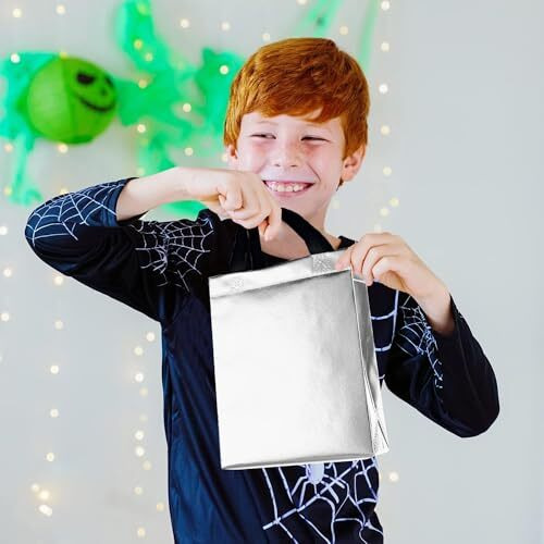 Drapme Extra-Small Size Pack Of 20 Pcs Glossy Metallic Laminated Non-Woven Reusable Eco-Friendly Party Return Gift Bags (Silver) (Extra-Small 6.75X9X3 Inch)