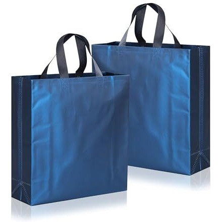 Drapme Medium Size Pack Of 10 Pcs Matt Metallic Laminated Non-Woven Reusable Eco-Friendly Party Return Gift Bags (Navy Blue) (Medium 12X13X4 Inch)