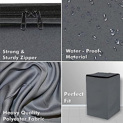 Yellow Weaves Waterproof & Dust-Proof Top Loading Fully Automatic Washing Machine Cover For 8 Kg, 8.5 Kg, 9 Kg, 9.5 Kg, 10 Kg - (Grey), Polyester