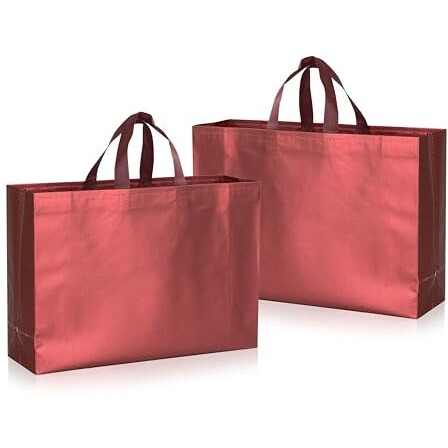 Drapme Large Size Pack Of 20 Pcs Matt Metallic Laminated Non-Woven Reusable Eco-Friendly Party Return Gift Bags (Maroon) (Large 17X12X5 Inch)
