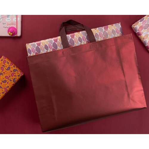 Drapme Large Size Pack Of 20 Pcs Matt Metallic Laminated Non-Woven Reusable Eco-Friendly Party Return Gift Bags (Maroon) (Large 17X12X5 Inch)