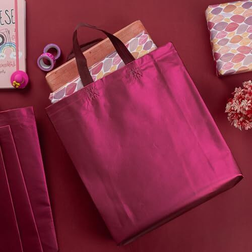 Drapme Medium Size Pack Of 20 Pcs Matt Metallic Laminated Non-Woven Reusable Eco-Friendly Party Return Gift Bags (Wine) (Medium 12X13X4 Inch)