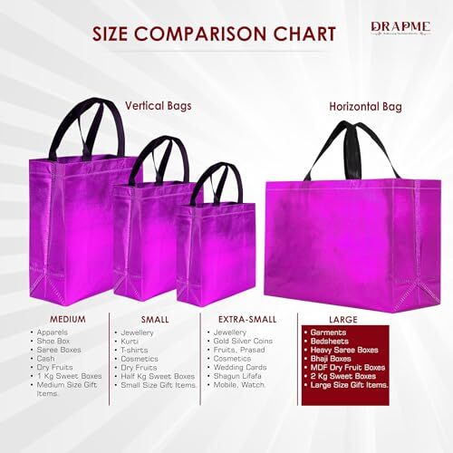 Drapme Large Size Pack Of 50 Pcs Glossy Metallic Laminated Non-Woven Reusable Eco-Friendly Party Return Gift Bags (Hot Pink) (Large 17X12X5 Inch)