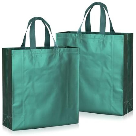Drapme Medium Size Pack Of 20 Pcs Matt Metallic Laminated Non-Woven Reusable Eco-Friendly Party Return Gift Bags (Bottle Green) (Medium 12X13X4 Inch)