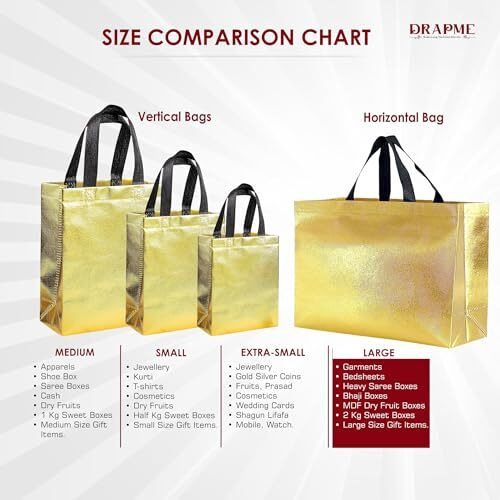 Drapme Large Size Pack Of 30 Pcs Glossy Metallic Laminated Non-Woven Reusable Eco-Friendly Party Return Gift Bags (Golden) (Large 17X12X5 Inch)
