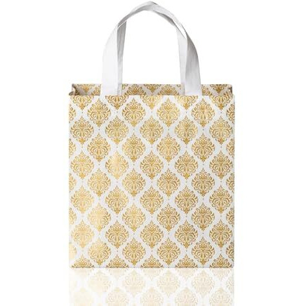 Drapme Festive Special Reusable Non-Woven Laminated Gift Bags, Wedding Gifts, Shagun, Saree, Mithai, Jewellery, Traditional Gifting Carry Bag (Small - 9.5X10X4, White, Pack Of 20)