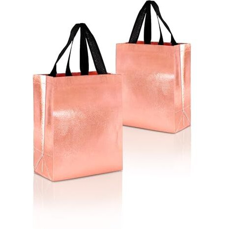 Drapme Extra-Small Size Pack Of 20 Pcs Glossy Metallic Laminated Non-Woven Reusable Eco-Friendly Party Return Gift Bags (Rose Gold) (Extra-Small 6.75X9X3 Inch)