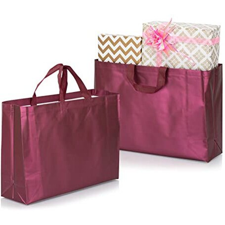 Drapme Large Size Pack Of 30 Pcs Matt Metallic Laminated Non-Woven Reusable Eco-Friendly Party Return Gift Bags (Wine) (Large 17X12X5 Inch)