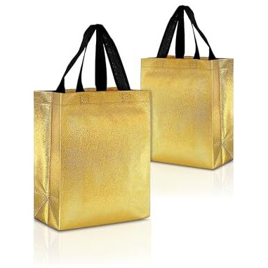 Drapme Extra-Small Size Pack Of 50 Pcs Glossy Metallic Laminated Non-Woven Reusable Eco-Friendly Party Return Gift Bags (Golden) (Extra-Small 6.75X9X3 Inch)