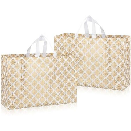 Drapme Festive Special Reusable Non-Woven Laminated Gift Bags, Wedding Gifts, Shagun, Saree, Mithai, Jewellery, Traditional Gifting Carry Bag (Large - 17X12X5, White, Pack Of 50)