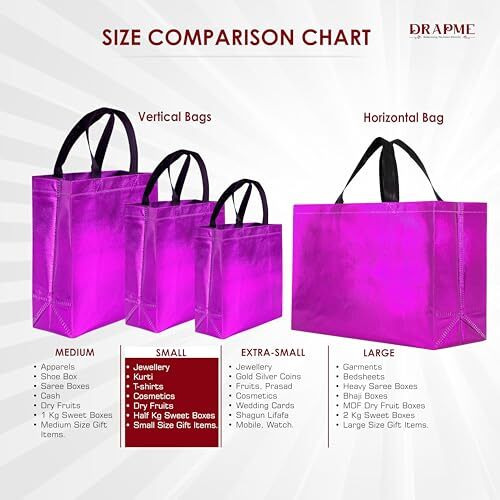 Drapme Small Size Pack Of 30 Pcs Glossy Metallic Laminated Non-Woven Reusable Eco-Friendly Party Return Gift Bags (Hot Pink) (Small 9.5X10X4 Inch)