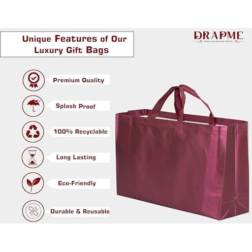 Drapme Large Size Pack Of 20 Pcs Matt Metallic Laminated Non-Woven Reusable Eco-Friendly Party Return Gift Bags (Wine) (Large 17X12X5 Inch)