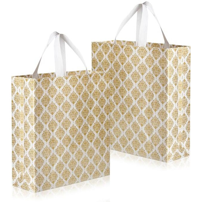 Drapme Festive Special Reusable Non-Woven Laminated Gift Bags, Wedding Gifts, Shagun, Saree, Mithai, Jewellery, Traditional Gifting Carry Bag (Medium - 12X13X4, White, Pack Of 50)