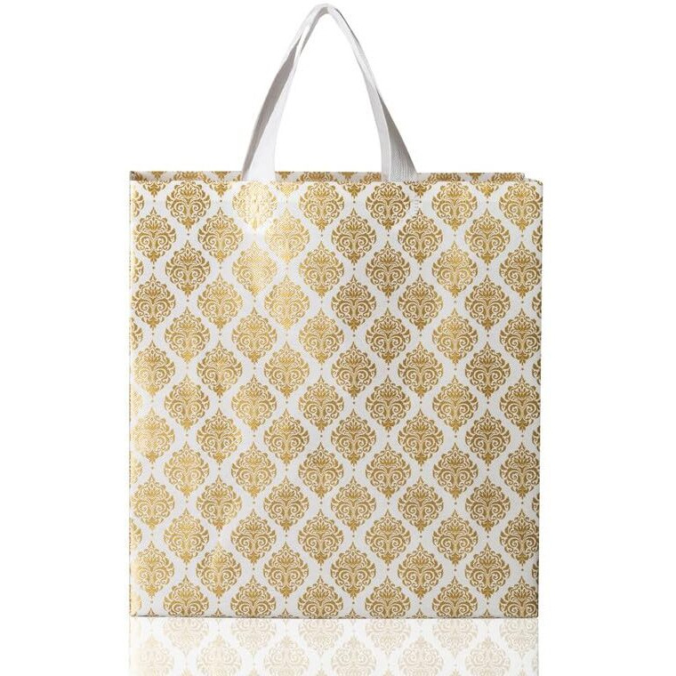 Drapme Festive Special Reusable Non-Woven Laminated Gift Bags, Wedding Gifts, Shagun, Saree, Mithai, Jewellery, Traditional Gifting Carry Bag (Medium - 12X13X4, White, Pack Of 50)