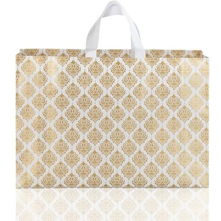 Drapme Festive Special Reusable Non-Woven Laminated Gift Bags, Wedding Gifts, Shagun, Saree, Mithai, Jewellery, Traditional Gifting Carry Bag (Large - 17X12X5, White, Pack Of 20)