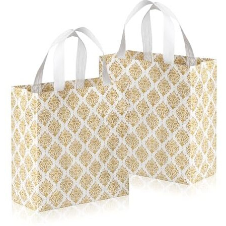 Drapme Festive Special Reusable Non-Woven Laminated Gift Bags, Wedding Gifts, Shagun, Saree, Mithai, Jewellery, Traditional Gifting Carry Bag (Small - 9.5X10X4, White, Pack Of 10)