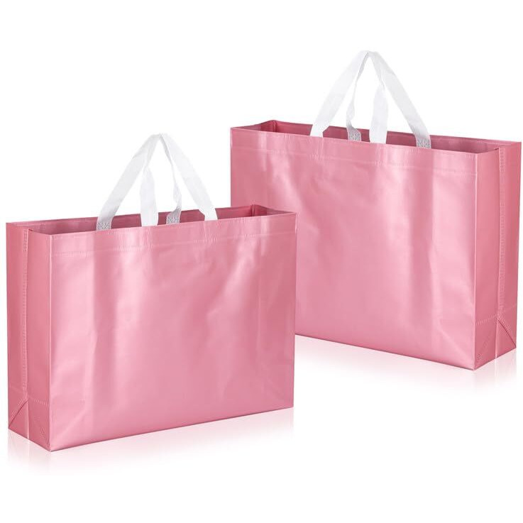 Drapme Large Size Pack Of 10 Pcs Matt Metallic Laminated Non-Woven Reusable Eco-Friendly Party Return Gift Bags (Flamingo Pink) (Large 17X12X5 Inch)