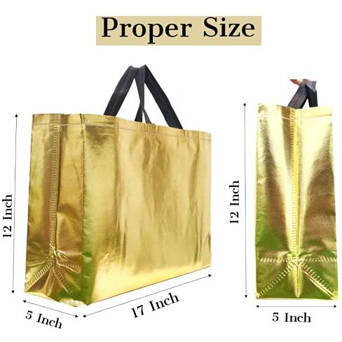 Drapme Large Size Pack Of 5 Pcs Glossy Metallic Laminated Non-Woven Reusable Eco-Friendly Party Return Gift Bags (Mix) (Large 17X12X5 Inch)