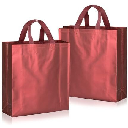 Drapme Medium Size Pack Of 50 Pcs Matt Metallic Laminated Non-Woven Reusable Eco-Friendly Party Return Gift Bags (Maroon) (Medium 12X13X4 Inch)