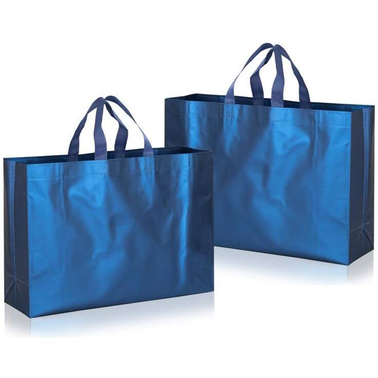 Drapme Large Size Pack Of 5 Pcs Matt Metallic Laminated Non-Woven Reusable Eco-Friendly Party Return Gift Bags (Navy Blue) (Large 17X12X5 Inch)