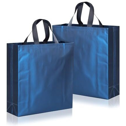 Drapme Medium Size Pack Of 50 Pcs Matt Metallic Laminated Non-Woven Reusable Eco-Friendly Party Return Gift Bags (Navy Blue) (Medium 12X13X4 Inch)