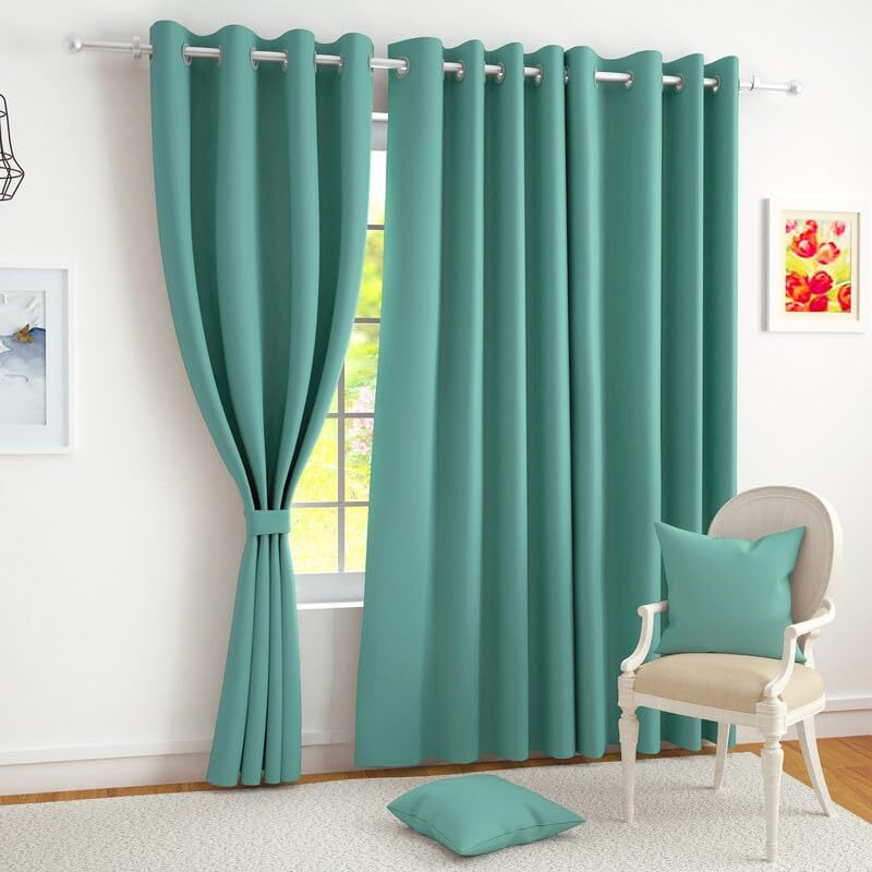 Story@Home Customisable Blackout Curtains 4 To 9 Feet Long Room Darkening, Noise Reducing, Window,Door, Long Opaque Door Curtain Plain,Mint Green, 100% Opacity