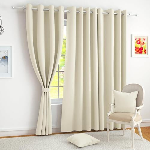 Story@Home Blackout Long Door Curtains 9 Feet Set Of 1 | Plain Printed | 70% Room Darkening | Thermal Insulated Curtains | Curtain For Living Room | (116 X 275 Cm, Beige) | Perfect For Home Decor