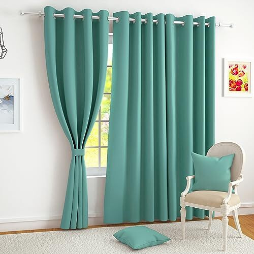 Story@Home Blackout Windows Curtain 5 Feet Set Of 2 | Solid Printed | 71% Room Darkening | Thermal Insulated Curtains | Curtain For Living Room | (118 X 152 Cm, Mint Green) | Perfect For Home Decor