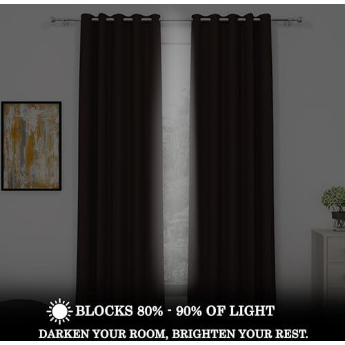 Story@Home Blackout Semi Long Door Curtains 8 Feet Set Of 2, Solid Print | 97% Room Darkening, Thermal Insulated Curtains | Curtain For Living Room, (116 X 242 Cm, Dark Brown) | Perfect For Home Decor
