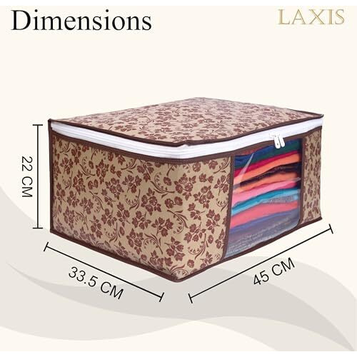 Homfil Brand - Laxis Saree Covers With Zip Non-Woven Printed Saree Cover/Saree Organizer For Wardrobe/Cloth Storage With Transparent Window/Saree Bags Storage/Clothes Organizer (Brown- Pack Of 3)