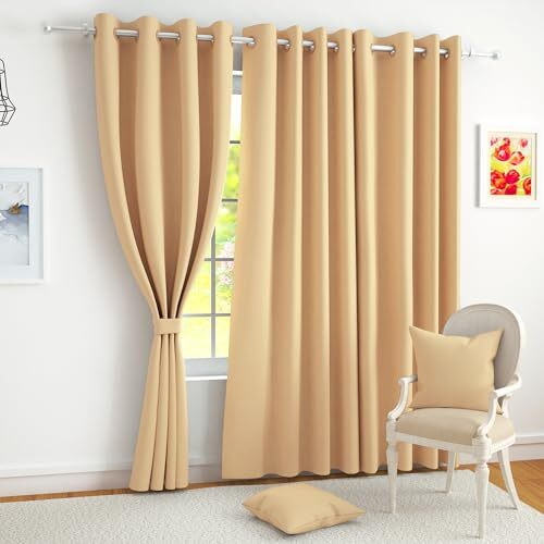 Story@Home Blackout Semi Long Door Curtains 8 Feet Set Of 2 | Solid Print | 70% Room Darkening | Thermal Insulated Curtains | Curtain For Living Room | (116 X 242 Cm, Cream) | Perfect For Home Decor