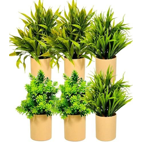 Dekorly Artificial Potted Plants, Artificial Plastic Eucalyptus Plants Small Indoor Potted Houseplants, Small Faux Plants For Home Decor Bathroom Office Farmhouse (Cylinder Brown Pot)