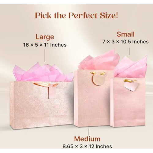 Kidsywinsy Pack Of 5 Pastel Pink Gift Bag (Small,7 * 3 * 10.5 Inches) With Tissue & Thank You Card - Paper Gift Bags | Return Gift Bags For Pooja, Baby Shower, Festive Gifting, Birthday, Wedding