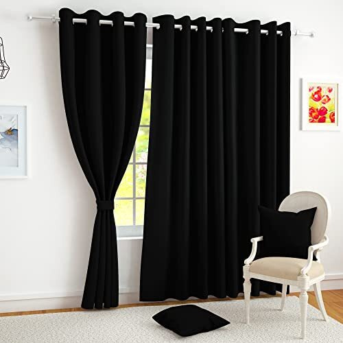 Story@Home Blackout Windows Curtain 5 Feet Set Of 2 | Plain Design | 100% Room Darkening | Thermal Insulated Curtains | Curtain For Living Room | (118 X 152 Cm, Black) | Perfect For Home Decor