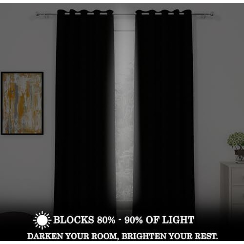 Story@Home Blackout Windows Curtain 5 Feet Set Of 2 | Plain Design | 100% Room Darkening | Thermal Insulated Curtains | Curtain For Living Room | (118 X 152 Cm, Black) | Perfect For Home Decor