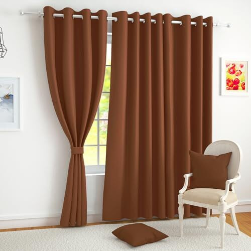 Story@Home Blackout Semi Long Door Curtains 8 Feet Set Of 2 | Solid Print | 85% Room Darkening | Thermal Insulated Curtains | Curtain For Living Room | (116 X 242 Cm, Brown) | Perfect For Home Decor
