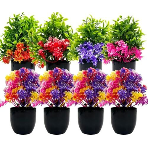 Dekorly Artificial Potted Plants, Artificial Plastic Eucalyptus Plants Small Indoor Potted Houseplants, Small Faux Plants For Home Decor Bathroom Office Farmhouse (Black-Roundpot)