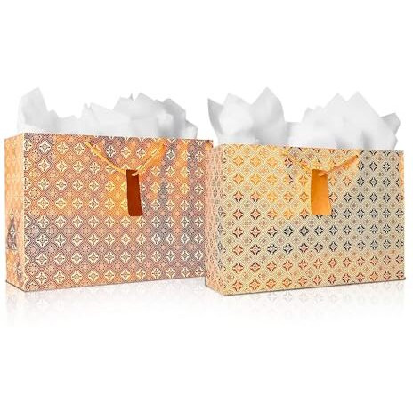 Kidsywinsy Pack Of 5 Copper Foil Gift Bag (Large,16 * 5 * 11 Inches) With Tissue & Thank You Card-Paper Gift Bags | Return Gift Bags For Pooja, Baby Shower, Festive Gifting, Birthday, Wedding