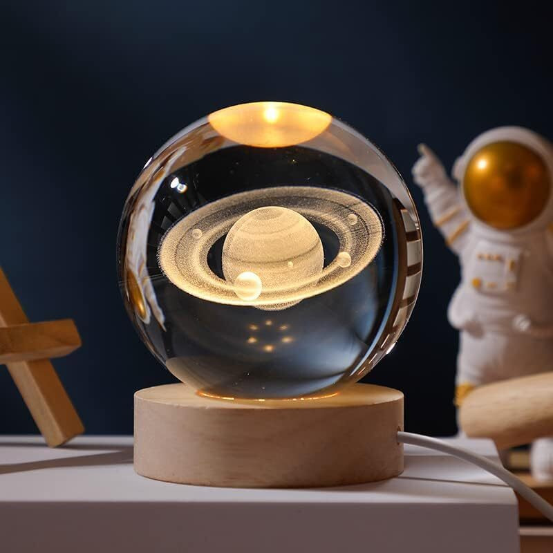 Desidiya 3D Saturn Crystal Ball Night Lamp,Crystal Ball Night Light,Usb Table Colorful Led 2.4 Inch Wooden Base Lamp For Home Decoration Birthday Gift For Teens Boys And Girls