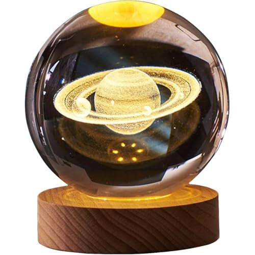 Desidiya 3D Saturn Crystal Ball Night Lamp,Crystal Ball Night Light,Usb Table Colorful Led 2.4 Inch Wooden Base Lamp For Home Decoration Birthday Gift For Teens Boys And Girls