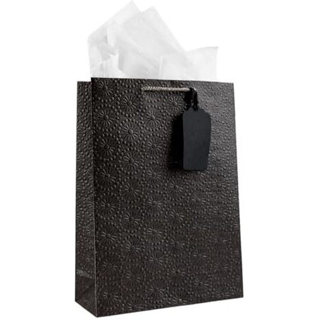 Kidsywinsy Pack Of 10 Black Embossed Gift Bags (Small,7 * 3 * 10.5 Inches) With Tissue & Thank You Card-Paper Gift Bag| Return Gift Bags For Pooja, Baby Shower, Festive Gifting, Birthday, Wedding