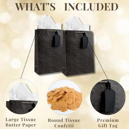 Kidsywinsy Pack Of 10 Black Embossed Gift Bags (Small,7 * 3 * 10.5 Inches) With Tissue & Thank You Card-Paper Gift Bag| Return Gift Bags For Pooja, Baby Shower, Festive Gifting, Birthday, Wedding