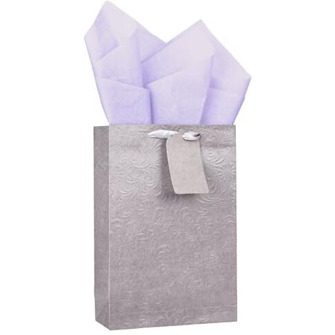 Kidsywinsy Pack Of 5 Pastel Grey Gift Bag (Small,7 * 3 * 10.5 Inches) With Tissue & Thank You Card - Paper Gift Bags | Return Gift Bags For Pooja, Baby Shower, Festive Gifting, Birthday, Wedding