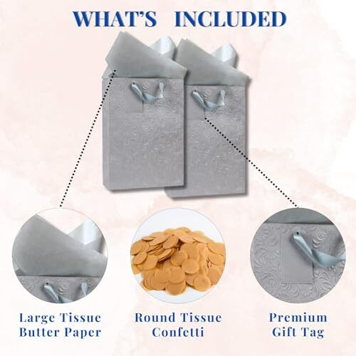 Kidsywinsy Pack Of 5 Pastel Grey Gift Bag (Small,7 * 3 * 10.5 Inches) With Tissue & Thank You Card - Paper Gift Bags | Return Gift Bags For Pooja, Baby Shower, Festive Gifting, Birthday, Wedding