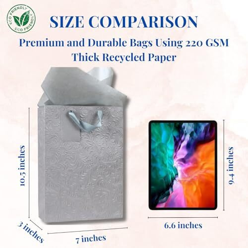 Kidsywinsy Pack Of 5 Pastel Grey Gift Bag (Small,7 * 3 * 10.5 Inches) With Tissue & Thank You Card - Paper Gift Bags | Return Gift Bags For Pooja, Baby Shower, Festive Gifting, Birthday, Wedding