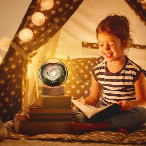 Desidiya Galaxy 3D Crystal Ball Night Light With Wooden Base - Led Usb Table Lamp For Kids, Teens, And Home Decor