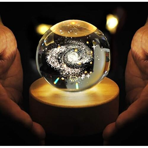 Desidiya Galaxy 3D Crystal Ball Night Light With Wooden Base - Led Usb Table Lamp For Kids, Teens, And Home Decor
